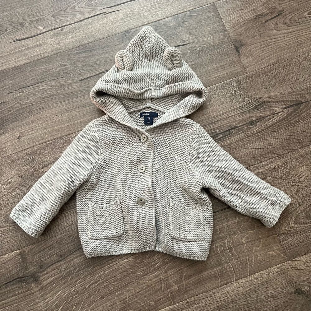 Gap Gray Hooded Bear Cardigan size 3-6 months